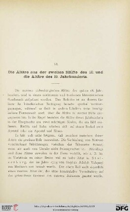 VI. Die Altäre aus der zweiten Hälfte des 18. und die Altäre des 19. Jahrhunderts
