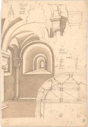 Hoffstadt, Friedrich; Kassette 1: Mappe 2, Kirchen (973-989) - Kircheninnenraum (Perspektive, Details)