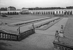 Heidenau-Groß-Sedlitz, Park, Stille Musik, dahinter: Neues Schloss, Obere und Untere Orangerie