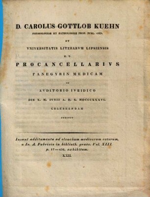 Additamenta ad elenchum medicorum veterum, a Jo. A. Fabricio in biblioth. graec. Vol. XIII. p. 17-456 exhibitum XXII