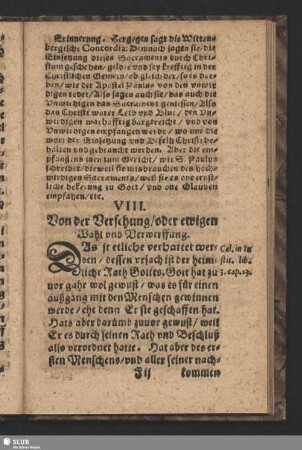 VIII. Von der Versehung, oder ewigen Wahl und Verwerffung