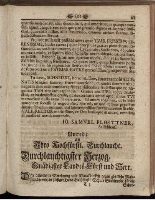 Anrede an Ihro Hochfürstlich. Durchlaucht [...]