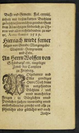 Hiernach wirdt ferner folgen von Gerade/ Morgengabe/ Museteil/ Heergewette und Erbe.