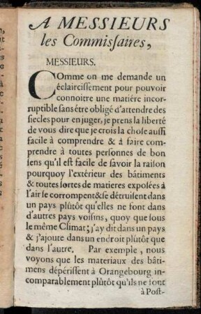 A Messieurs les Commissaires ...