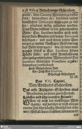 Das XII. Capitel. Von Abschieds-Schreiben