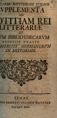 Supplementa ad notitiam rei litterariae et usum bibliothecarum