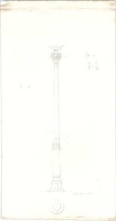 Bühlmann, Josef; Skizzen (Architektur, Möbel, Ornamente) - Kandelaberentwurf (Ansicht m. Schnitt, Schnitt, Details)