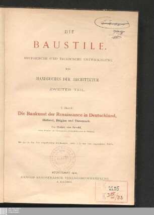 Die Baukunst der Renaissance in Deutschland, Holland, Belgien und Dänemark