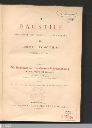 Die Baukunst der Renaissance in Deutschland, Holland, Belgien und Dänemark