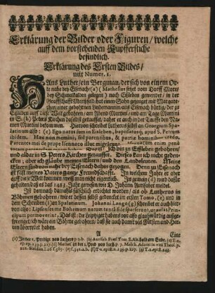 Erklärung der Bilder oder Figuren/ welche auff dem vorstehenden Kupfferstiche befindlich. Erklärung des Ersten Bildes/ mit Numer. 1.