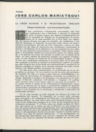 La crisis mundial y el proletariado peruano : Primera Conferencia en la Universidad Popular