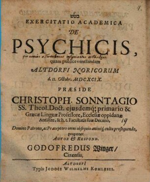 Exercitatio Academica De Psychicis