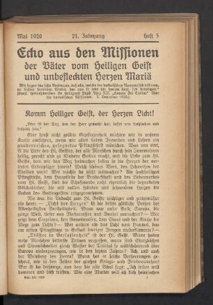 Heft 5 Mai 1920
