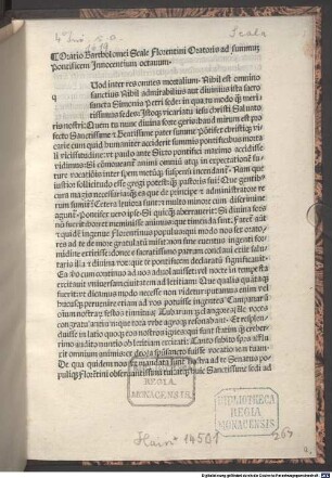 Oratio Bartholomei Scale ... ad summuz pontificem Innocentium Octavum Octauum