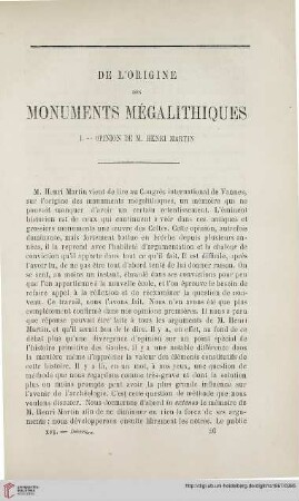N.S. 16.1867: De l'origine des monuments mégalithiques : I. - Opinion de M. Henri Martin