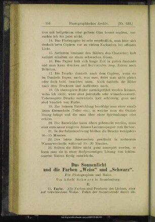 Das Sonnenlicht und die Farben "Weiss" und "Schwarz"