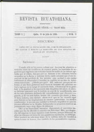 Número 7.°, Quito, 31 de julio de 1889.
