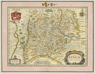 Karte der Grafschaft Erbach im Odenwald, Franken, 1:160 000, Kupferstich, 1635