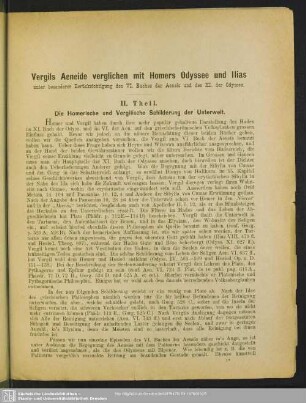 Vergils Aeneide verglichen mit Homers Odyssee und Ilias unter besonderer Berücksichtigung des 6. Buches der Aeneis und des 11. der Odyssee; 2