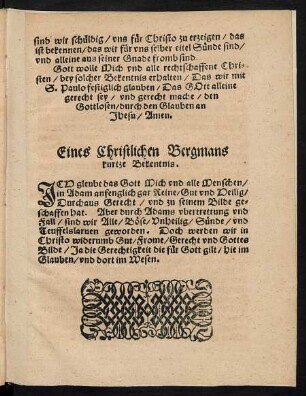 Eines Christlichen Bergmans kurtze Bekentnis.