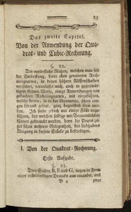 Das zweite Capitel. Von der Anwendung der Quadrat- und Cubic-Rechnung.