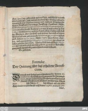 Formular Der Quittung über das erhaltene Beneficum.