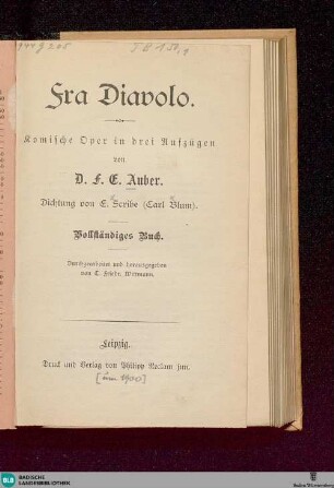 Fra Diavolo : vollst. Buch; [Testbuch]