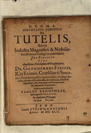 Disputatio Iuridica De Tutelis