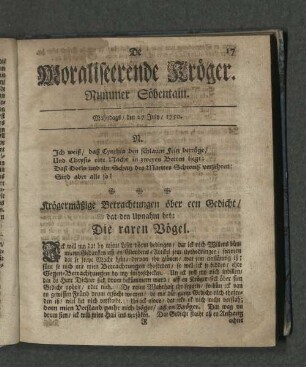 Nummer Söbentain. Mahndags den 27. July 1750