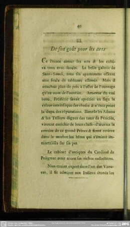 III. De son goût pour les arts