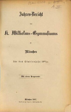 Jahresbericht. 1886/87