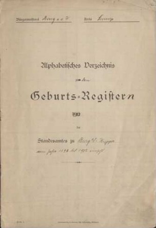 Dezennaltabellen 1893 - 1902 Geburten Burg