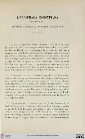 3.Ser. 9.1898: L' eriophaga gossypiana (Boisduval) : insecte ravageur du coton en Égypte