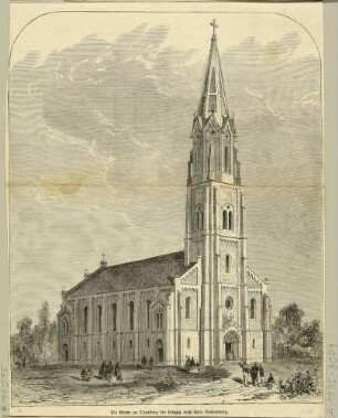 Die Kirche in Thonberg (Leipzig-Thonberg) im Südosten Leipzigs, 1869 geweiht, ab 1895 "Erlöserkirche", 1945 vollständig zerstört