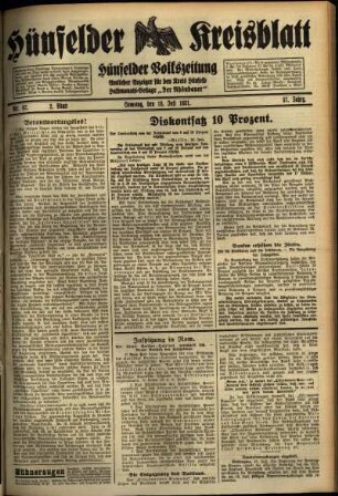 Zweite Ausgabe vom Samstag, den 18. Juli 1931.