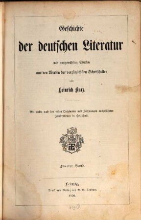 Geschichte der deutschen Literatur : mit ausgewählten Stücken aus den Werken der vorzüglichsten Schriftsteller, 2