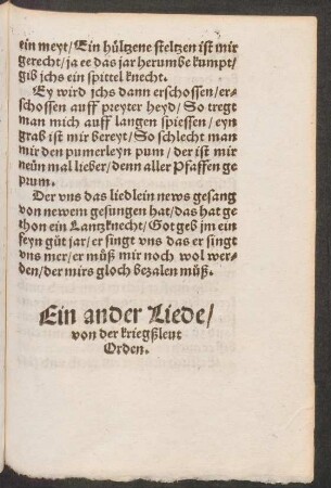 Ein ander Liede/ || von der kriegßleut || Orden. ||