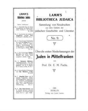 Über die ersten Niederlassungen der Juden in Mittelfranken / von E. M. Fuchs