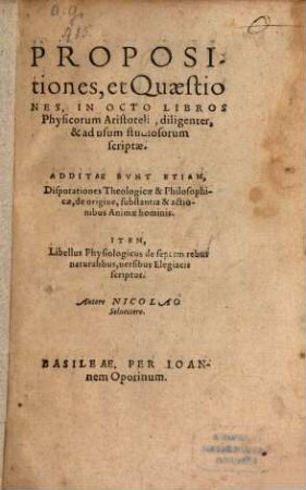 Propositiones et quaestiones in VIII libros Physicorum Aristotelis