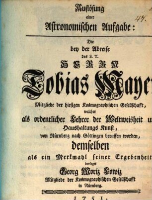 Auflösung einer astronomischen Aufgabe