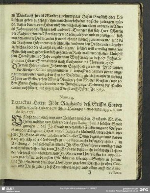 Num. 14. Extractus Herrn Abbt Reinhards deß Stiffts Corvey und der Stadt Höxar gemachten Vertrages, wegen der Appellation de An. 1573