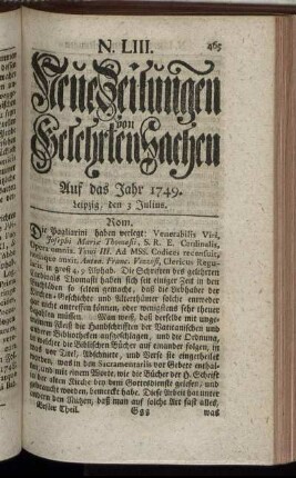 N. LIII. Leipzig, den 3 Julius. - N. LXI. Leipzig, den 31 Julius.