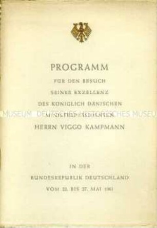 Programmheft zum Besuch des dänischen Ministerpräsidenten in der Bundesrepublik Deutschland vom 23. bis 27. Mai 1961