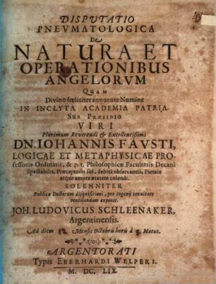 Disp. pneumatolog. de natura et operationibus angelorum
