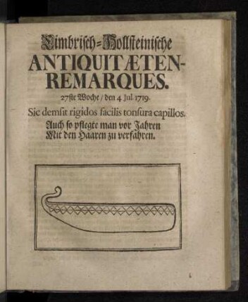 Cimbrisch-Hollsteinische Antiquitæten-Remarques. 27ste Woche/ den 4 Jul. 1719.