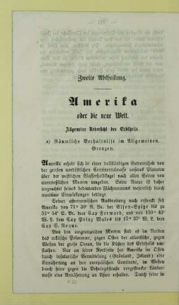 Zweite Abtheilung. Amerika oder die neue Welt