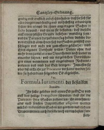 Formula Juramenti der bestalten Anwälde.