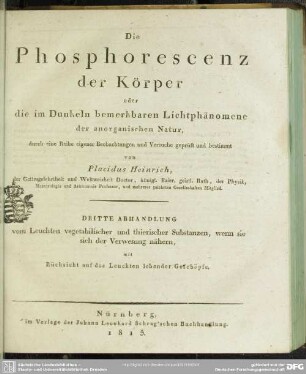 3: Abhandlung vom Leuchten vegetabilischer und thierischer Substanzen, wenn sie sich der Verwesung nähern