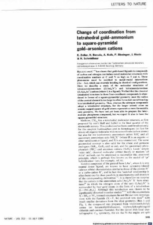 Change of coordination from tetrahedral gold-ammonium to square-pyramidal gold-arsonium cations