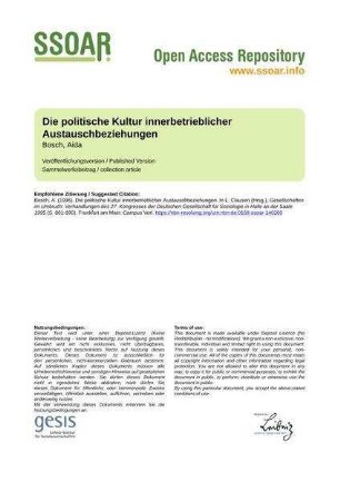 Die politische Kultur innerbetrieblicher Austauschbeziehungen
